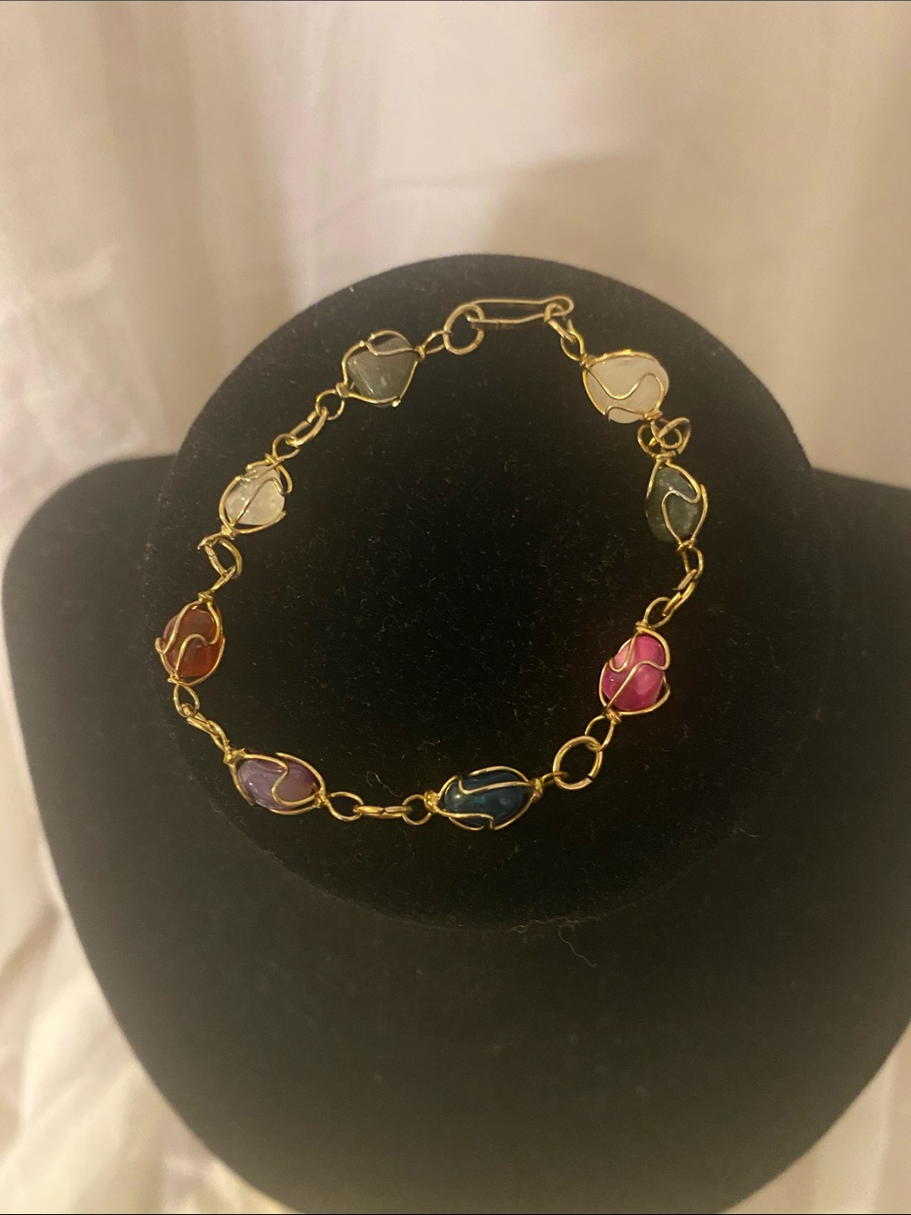 Gold Multistone Wire-Wrapped Bracelet - Colorful Gem Accents